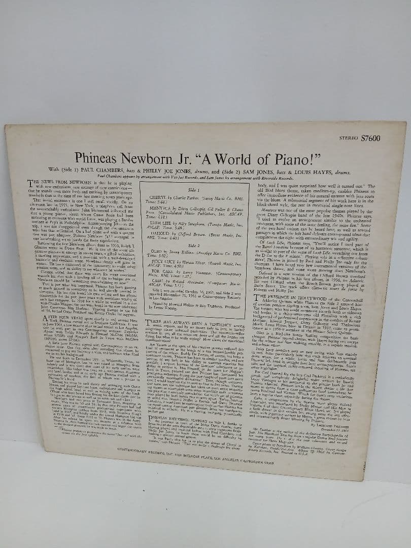 Phineas Newborn Jr. - A World of Piano! Vinyl LP Contemporary Records Stereo S76