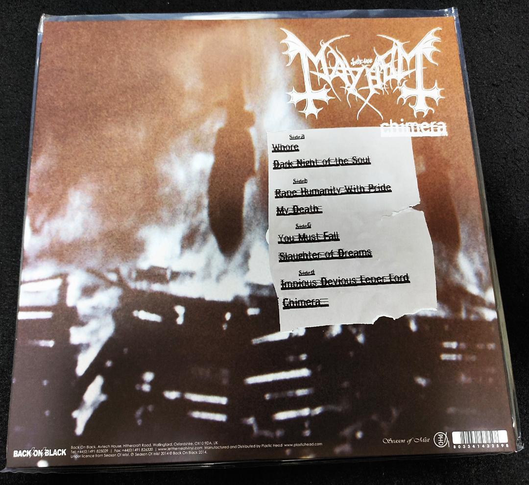 Mayhem - Chimera 2LP Clear Vinyl Gatefold Back On Black Reissue 2014