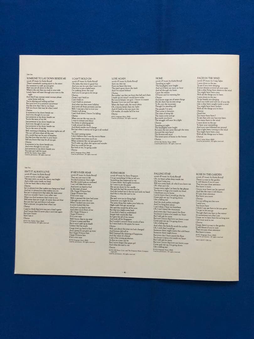 Karla Bonoff - Karla Bonoff Vinyl LP 1977 Japan Pressing w/ Obi & Lyric Sheet