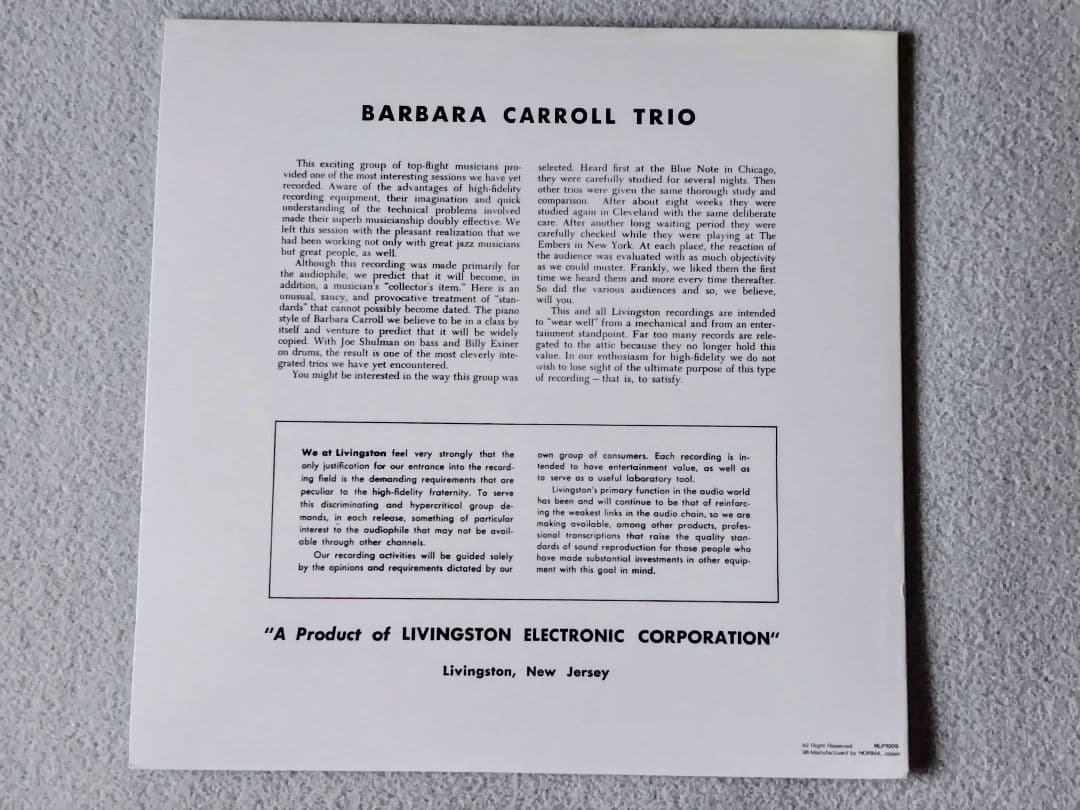 Barbara Carroll Trio - Barbara Carroll Trio 10-inch Vinyl LP Japan Jazz
