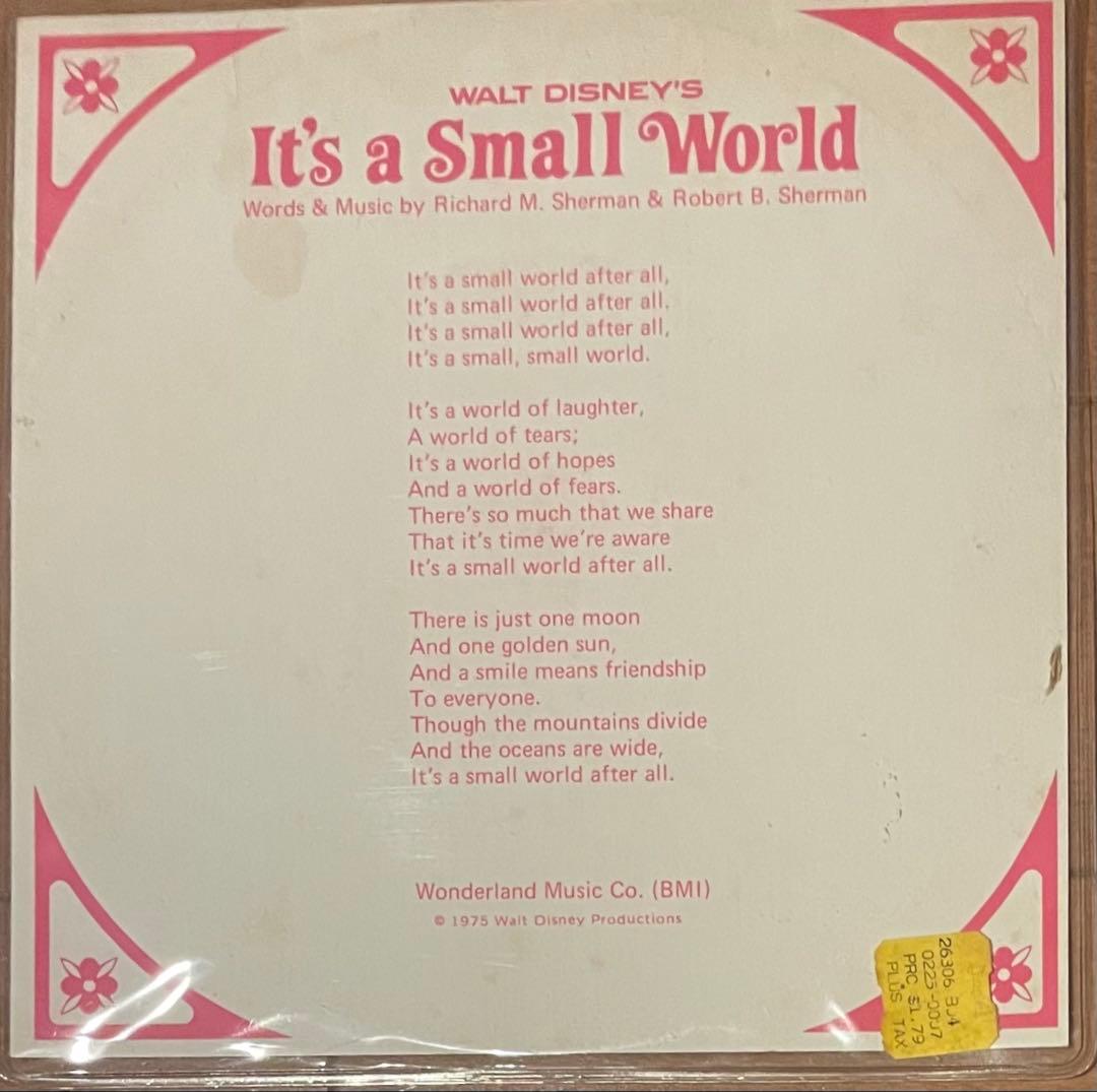 Walt Disney's It's a Small World 7" Picture Disc Original 1975 USA Vinyl Disney