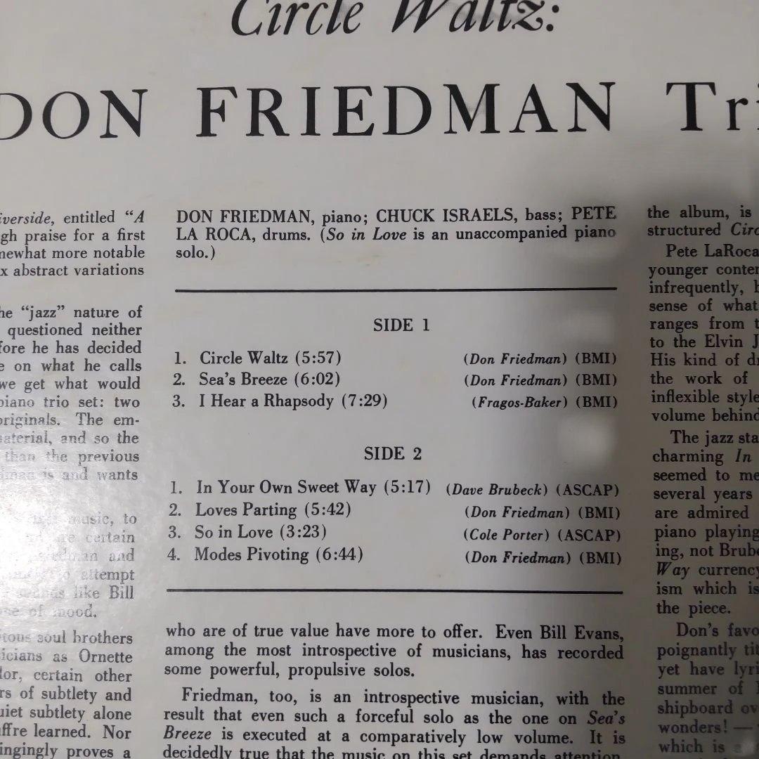 Don Friedman Trio Circle Waltz Japan Vinyl LP Riverside SMJ-6082 Jazz Piano