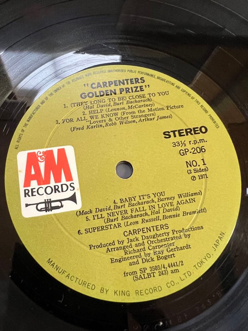 Carpenters - Golden Prize LP Japan Original 1971 King Records GP-206 w/ Obi