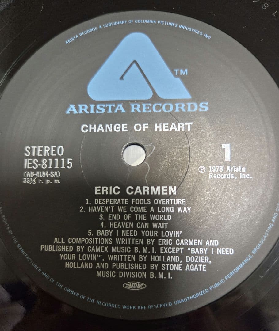 Eric Carmen - Change of Heart LP 1978 Japan Arista IES-81115 w/ Obi AOR Pop