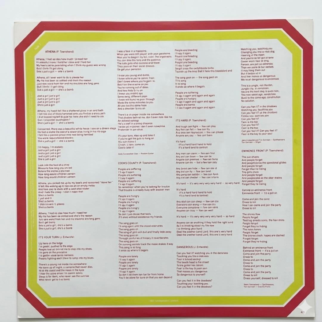 The Who It's Hard 1982 Japan LP Vinyl Record with Obi Strip Classic Rock