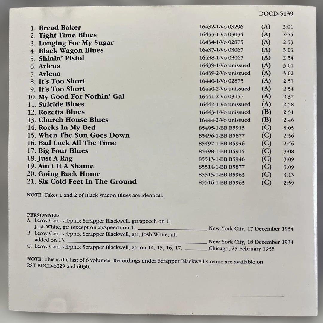 Leroy Carr Complete Recorded Works Vol. 6 (1934-1935) CD Document Records Import