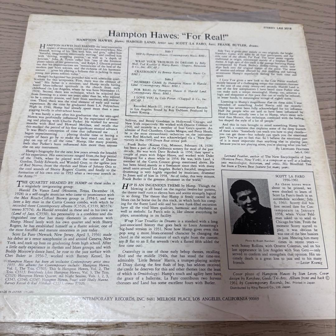 Hampton Hawes For Real LP Blue Note Jazz West Coast Hard Bop Used | Japansoundstore