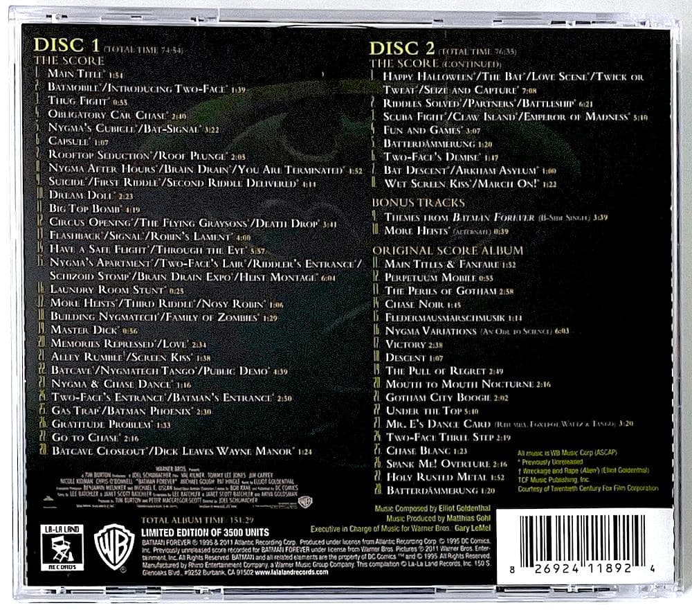 Batman Forever OST 2CD Limited 3500pcs Out of Print Rare Near Mint | Japansoundstore