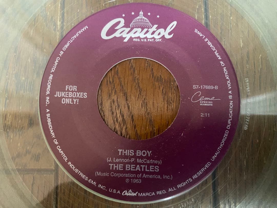 The Beatles - I Want To Hold Your Hand - Rare Clear Vinyl 7" Jukebox Single USA