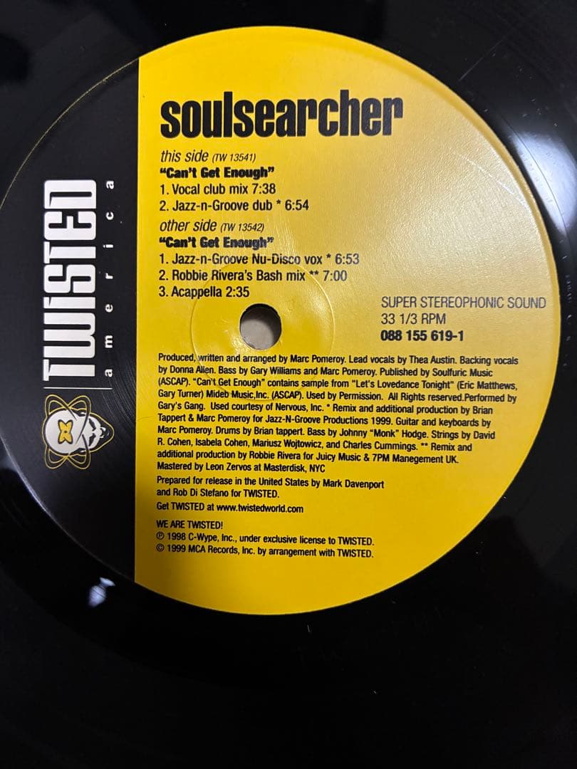 Soulsearcher - Can't Get Enough 12" Vinyl Record Twisted America House Dance