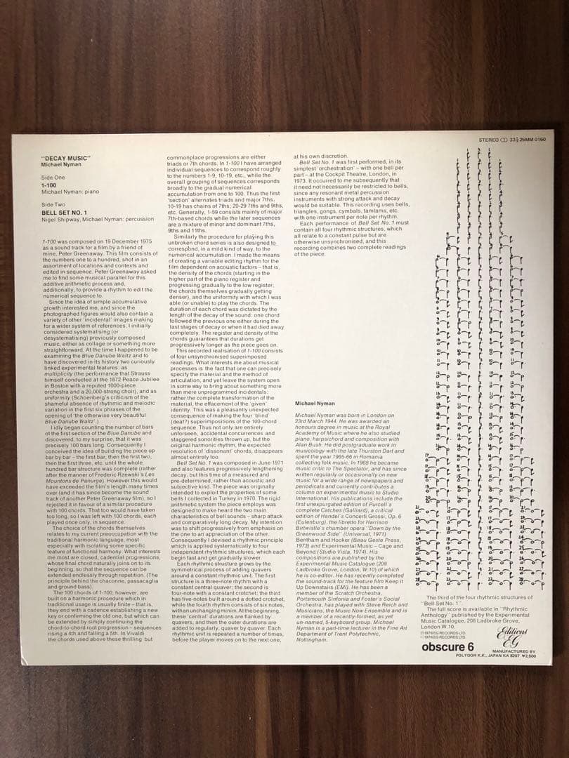 Michael Nyman - Decay Music LP Japan Obscure Brian Eno Produced Vinyl 25MM 0160