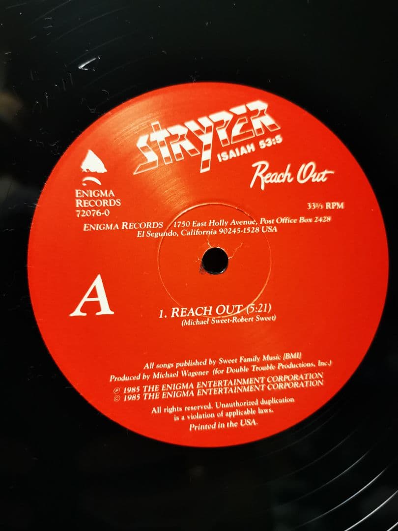 Stryper - Reach Out 12" Vinyl EP 1985 US Pressing Enigma Records Metal