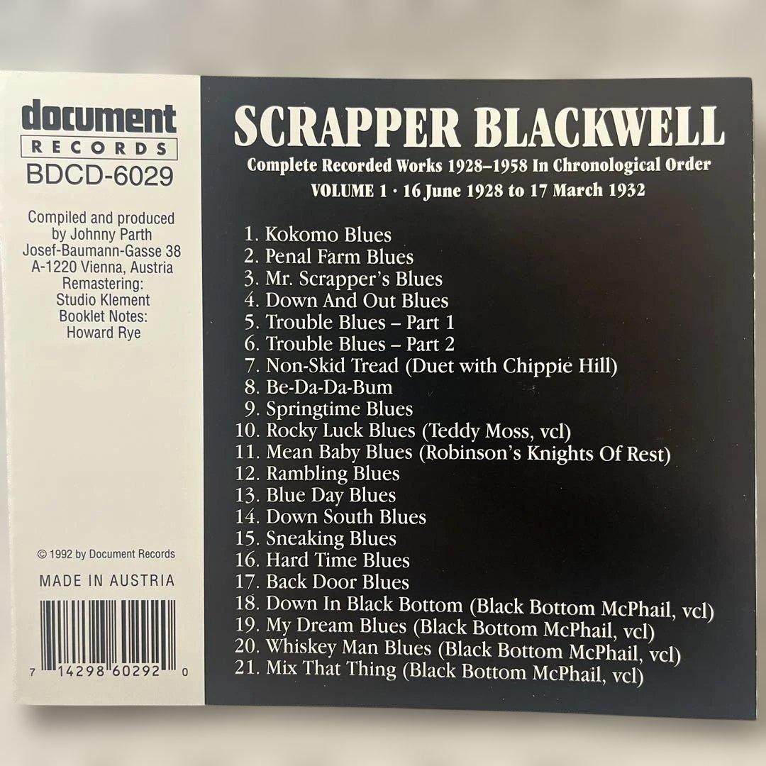 Scrapper Blackwell Complete Recorded Works Vol 1 1928-1932 CD Document Records