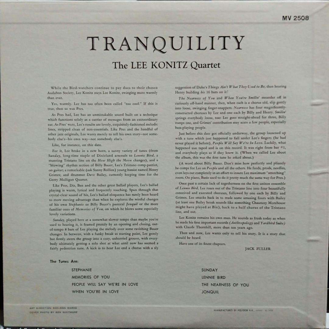 Lee Konitz Tranquility Jazz LP Record No Obi Domestic Vinyl | Japansoundstore