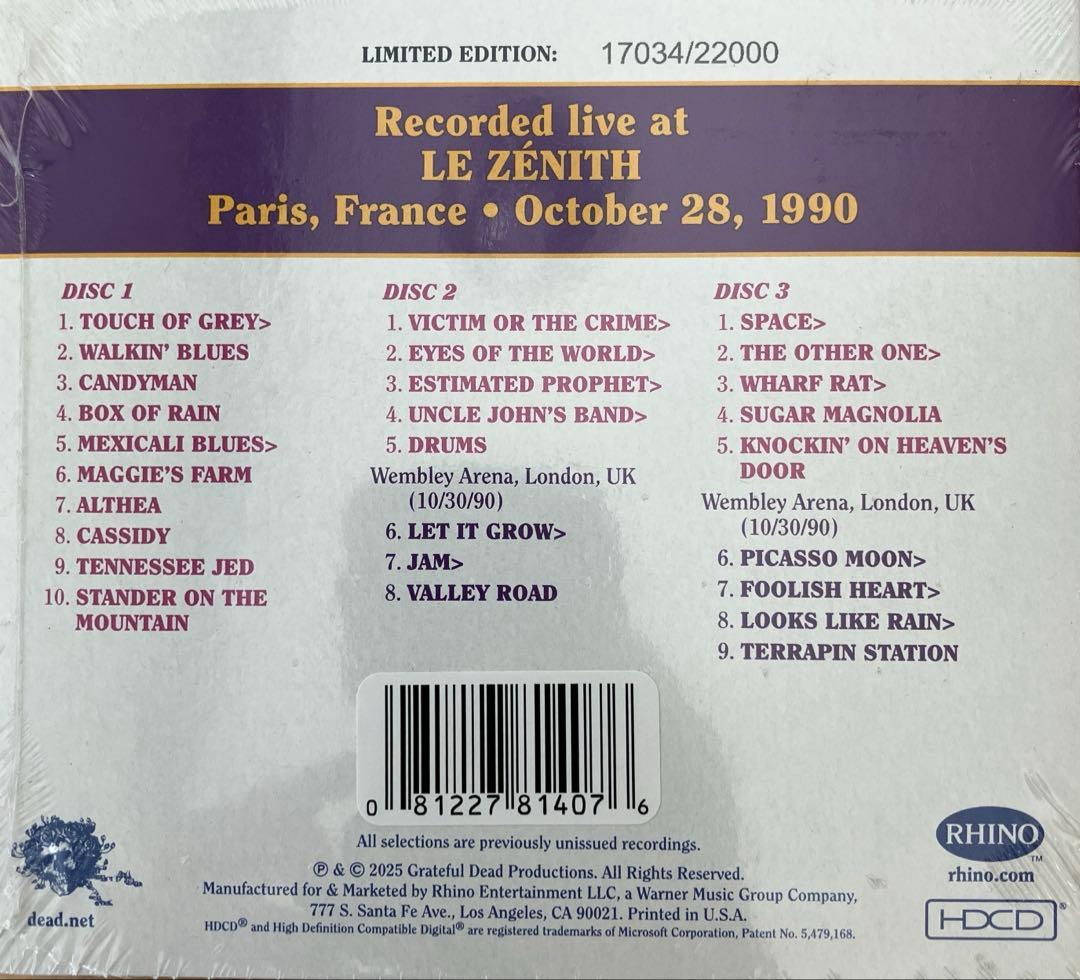 Grateful Dead Dave's Picks Vol. 55 3CD Limited  Oct. 1990 Paris France | Japansoundstore