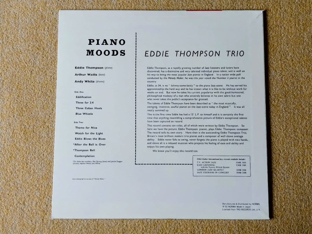 Eddie Thompson Trio Piano Moods Japan LP Norma Jazz Vinyl Record