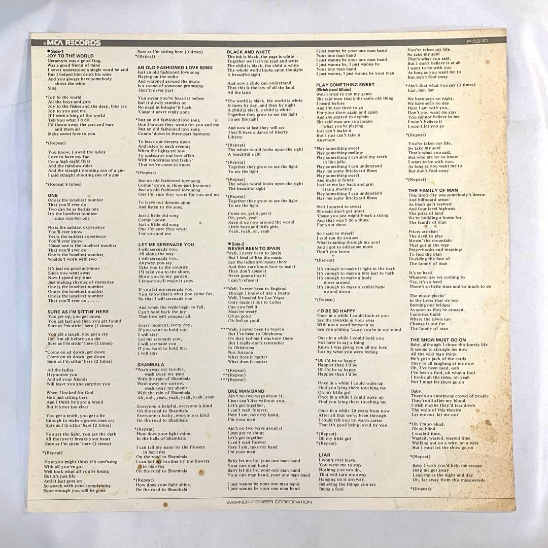 Three Dog Night - Joy To The World: Their Greatest Hits LP Japan MCA P-5930 Obi