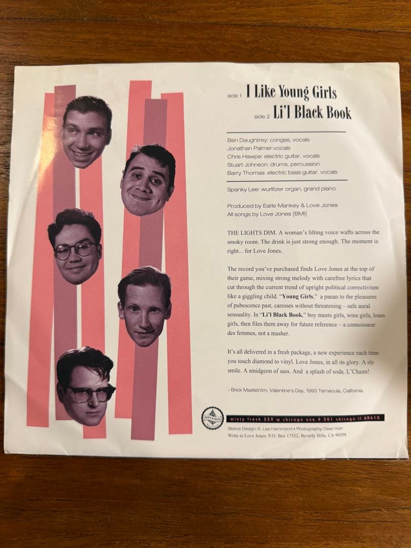 Love Jones - I Like Young Girls 7" Vinyl Pink Colored Indie Pop 1993 USA