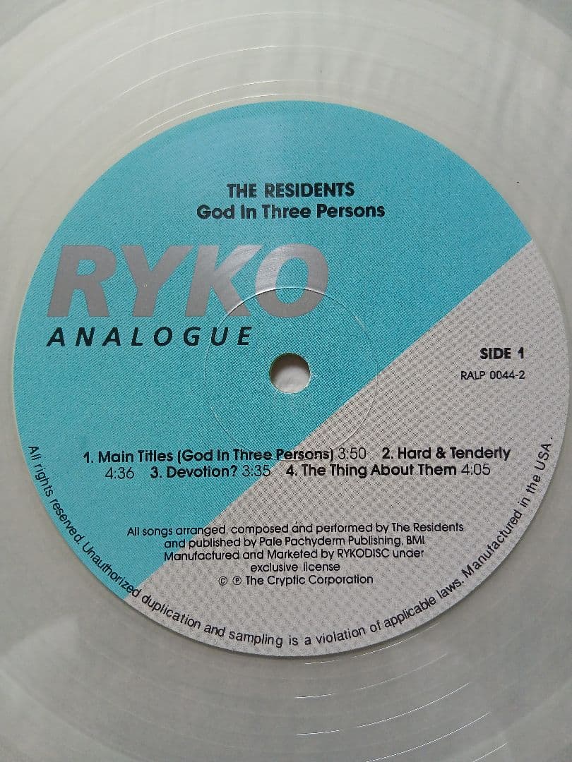 The Residents - God In Three Persons 2LP Clear Vinyl Ryko Analogue RALP0044-2
