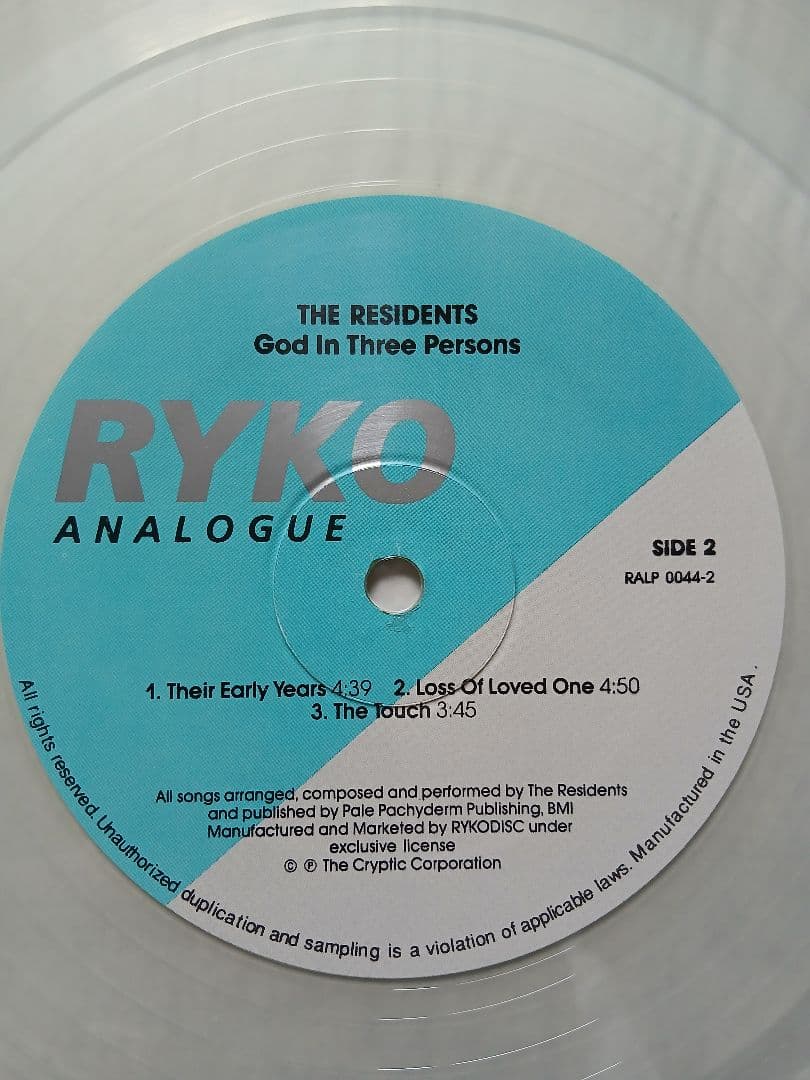 The Residents - God In Three Persons 2LP Clear Vinyl Ryko Analogue RALP0044-2