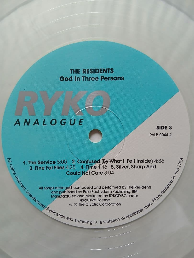The Residents - God In Three Persons 2LP Clear Vinyl Ryko Analogue RALP0044-2