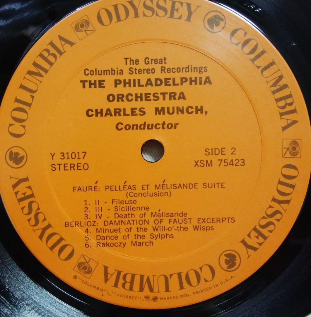 Munch Philadelphia Orchestra - Berlioz, Ravel, Faure Vinyl LP Odyssey Stereo US