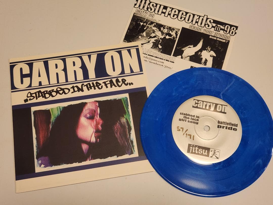 Carry On - Stabbed In The Face 7" Blue Vinyl Jitsu Records Hardcore Punk