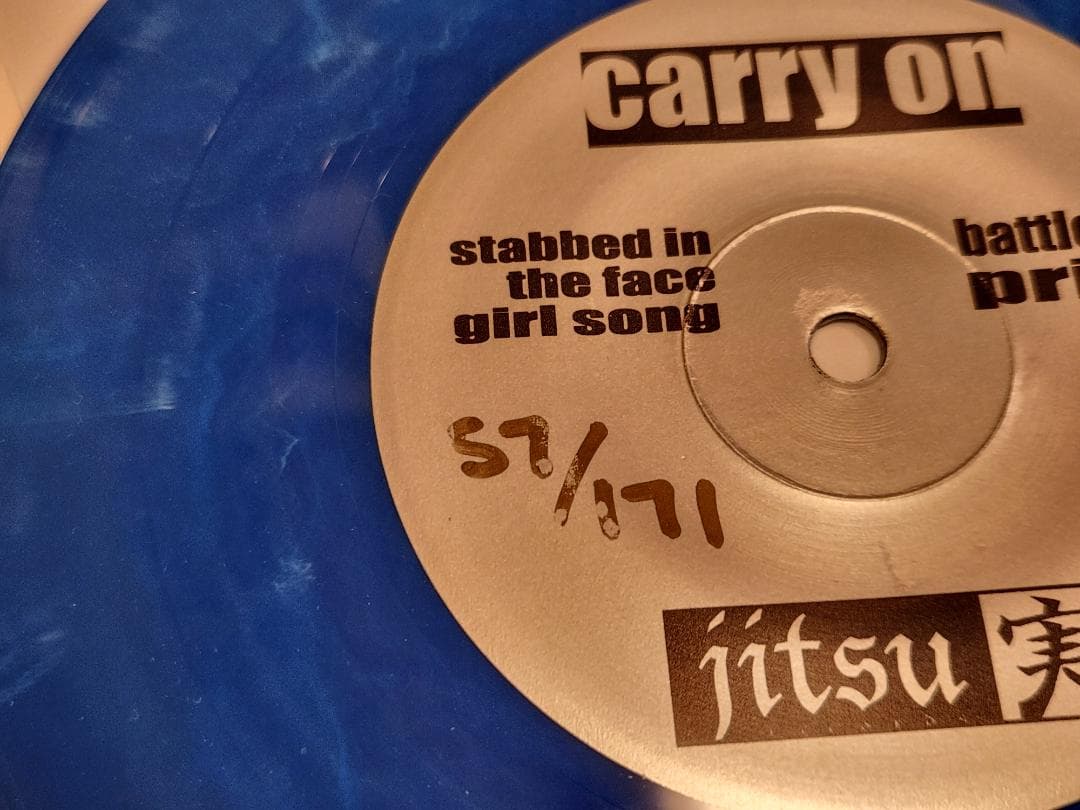 Carry On - Stabbed In The Face 7" Blue Vinyl Jitsu Records Hardcore Punk