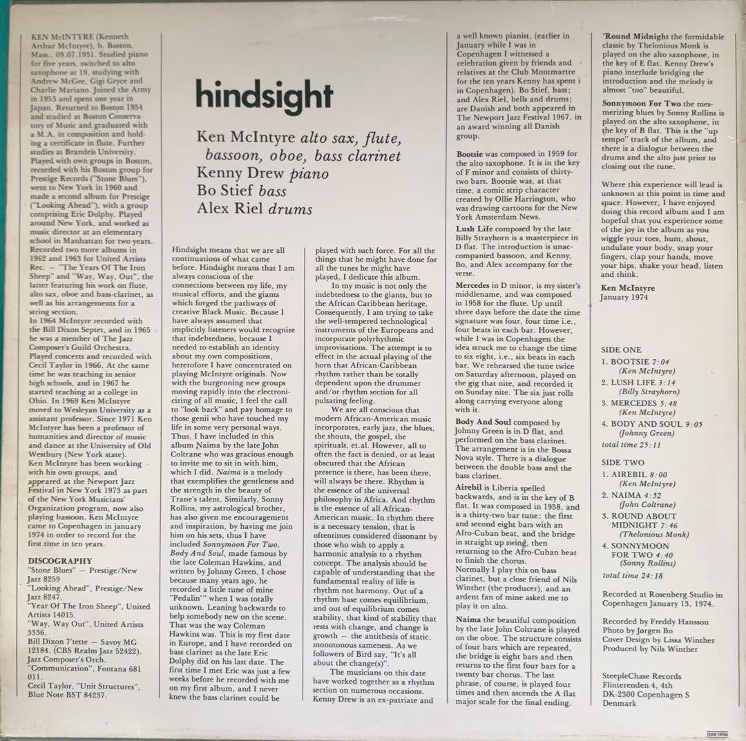 Ken McIntyre - Hindsight Vinyl LP 1974 SteepleChase Jazz Record Denmark Import