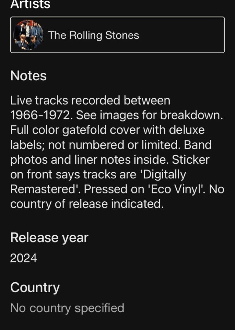 The Rolling Stones Hits Collection Live LP 180g Coloured Vinyl 2024 Release