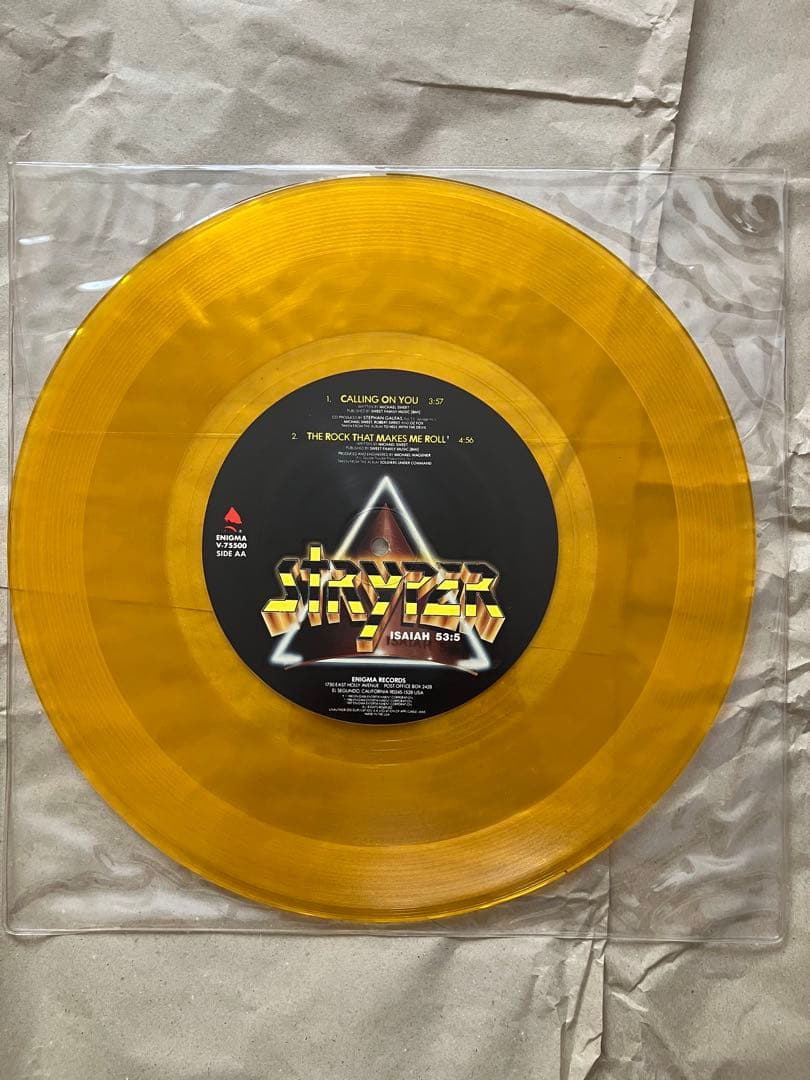 Stryper - Free / Calling On You 12" Yellow Vinyl EP Enigma Records V-75500