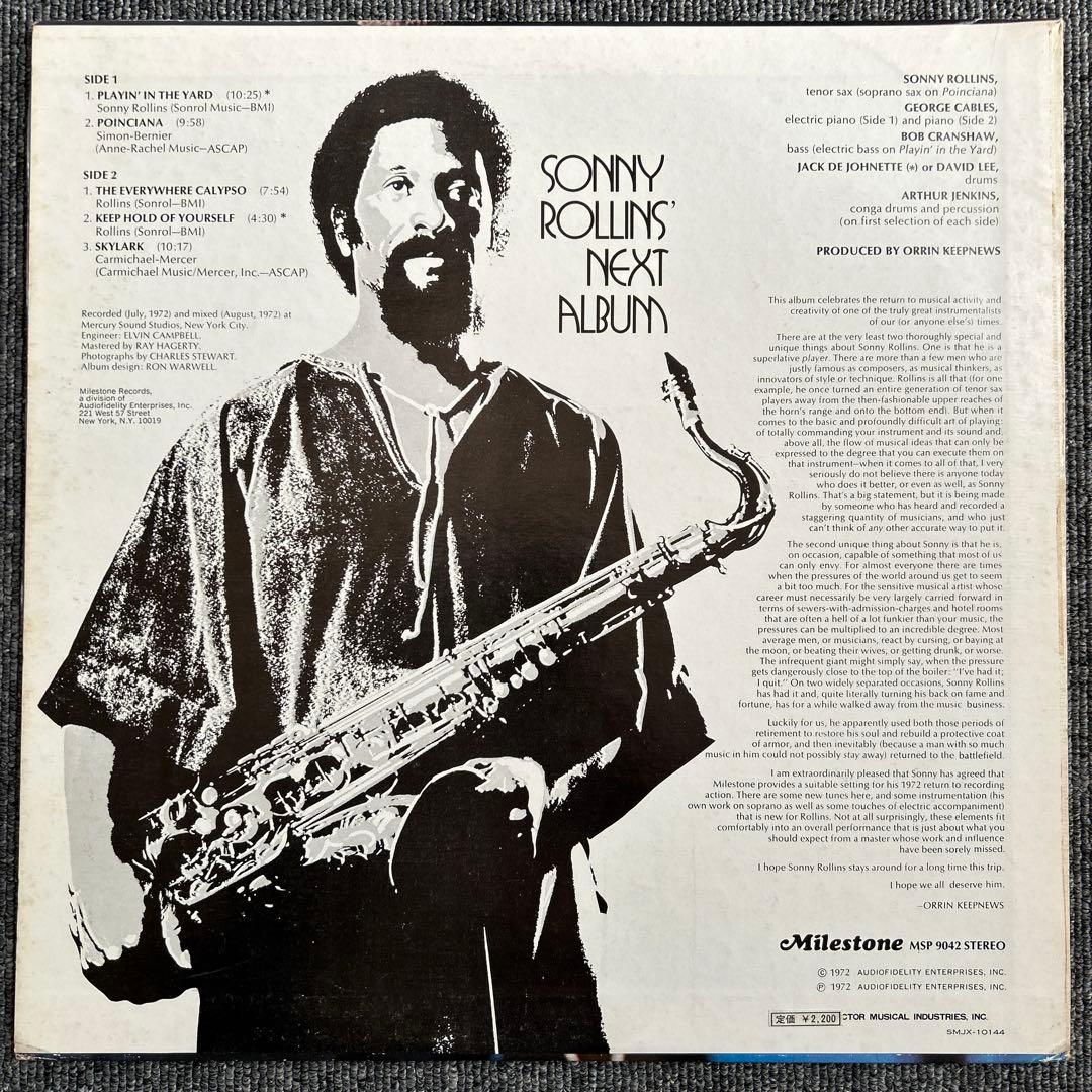 Sonny Rollins - Next Album LP Vinyl 1972 Japan Jazz Milestone SMJX-10144