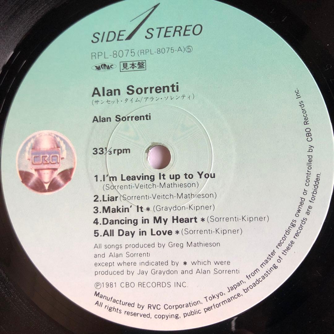 Alan Sorrenti - Sunset Time LP Japan 1981 RVC RPL-8075 AOR Synth Pop