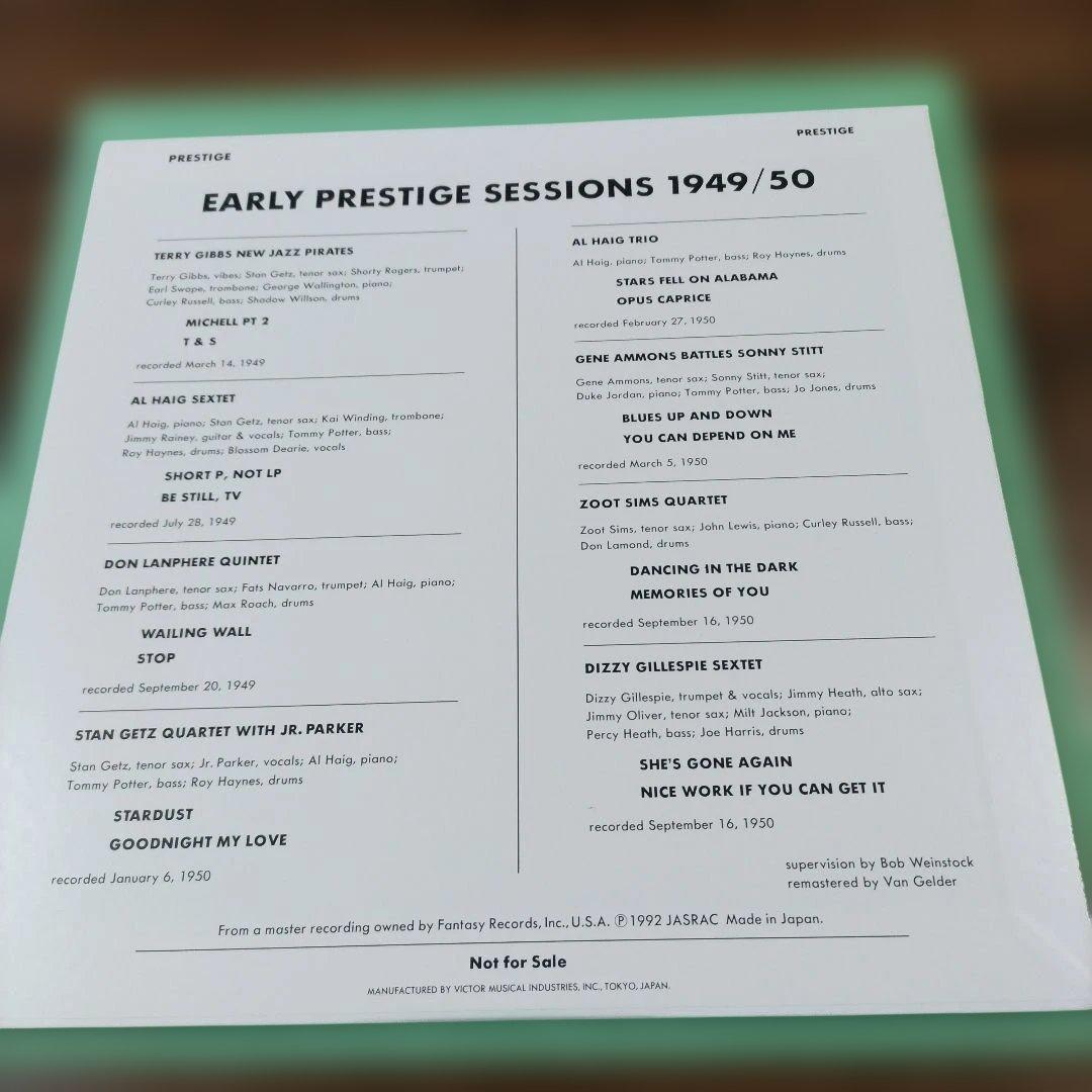 Various Early Prestige Sessions 1949/50 Japan Promo Only Vinyl LP 1992 Jazz