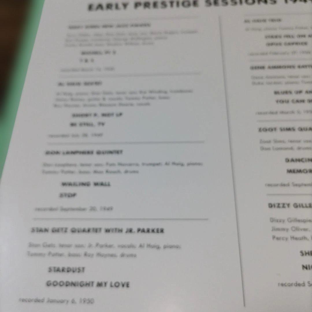 Various Early Prestige Sessions 1949/50 Japan Promo Only Vinyl LP 1992 Jazz