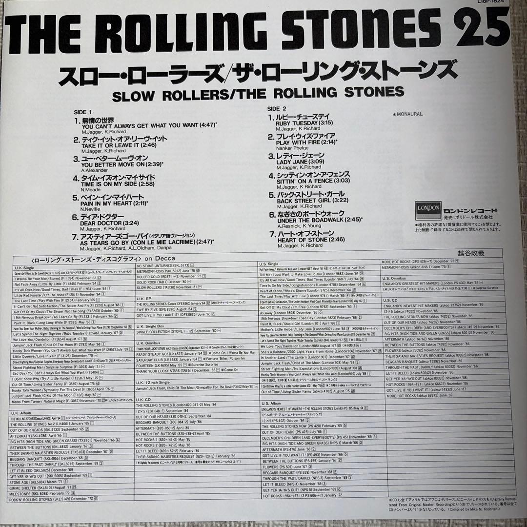 The Rolling Stones - Slow Rollers Vinyl LP Japan 1988 Pressing L18P-1824