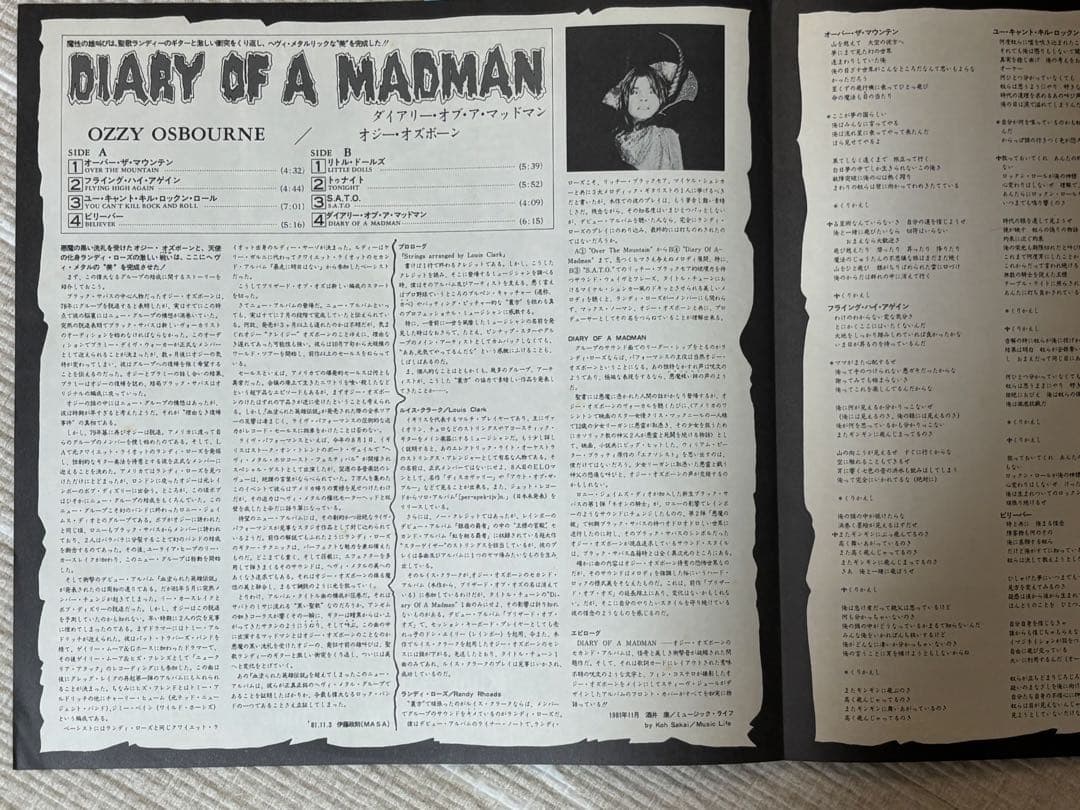 Ozzy Osbourne Diary of a Madman LP Rock Record No Sleeve Used | Japansoundstore