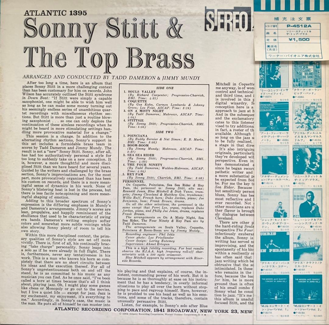 Sonny Stitt - The Top Brass LP Vinyl Japan P-4512A Jazz Atlantic w/ Obi