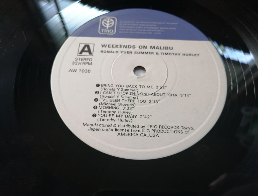 Ronald Y. Summer & Timothy Hurley - Weekends On Malibu Japan Vinyl LP Record