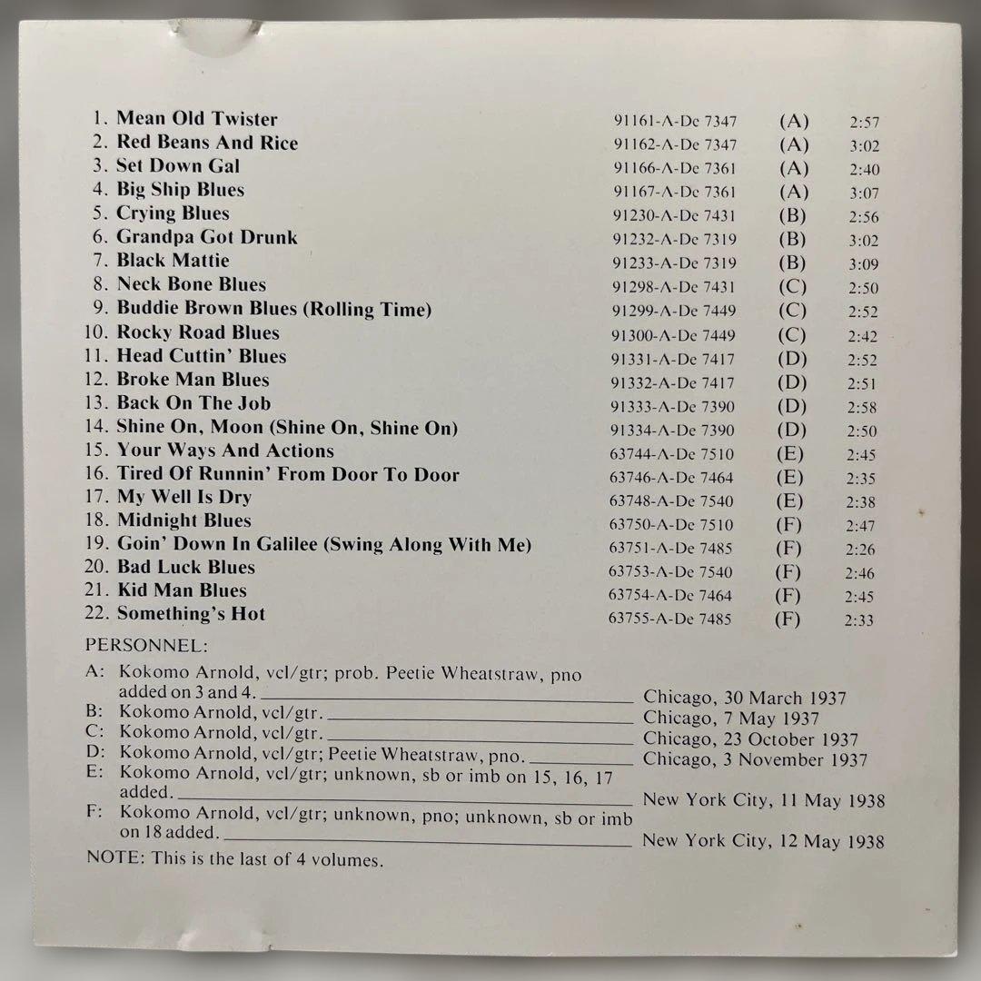 Kokomo Arnold Complete Recorded Works Vol. 4 CD Document Records 1937-1938 Blues
