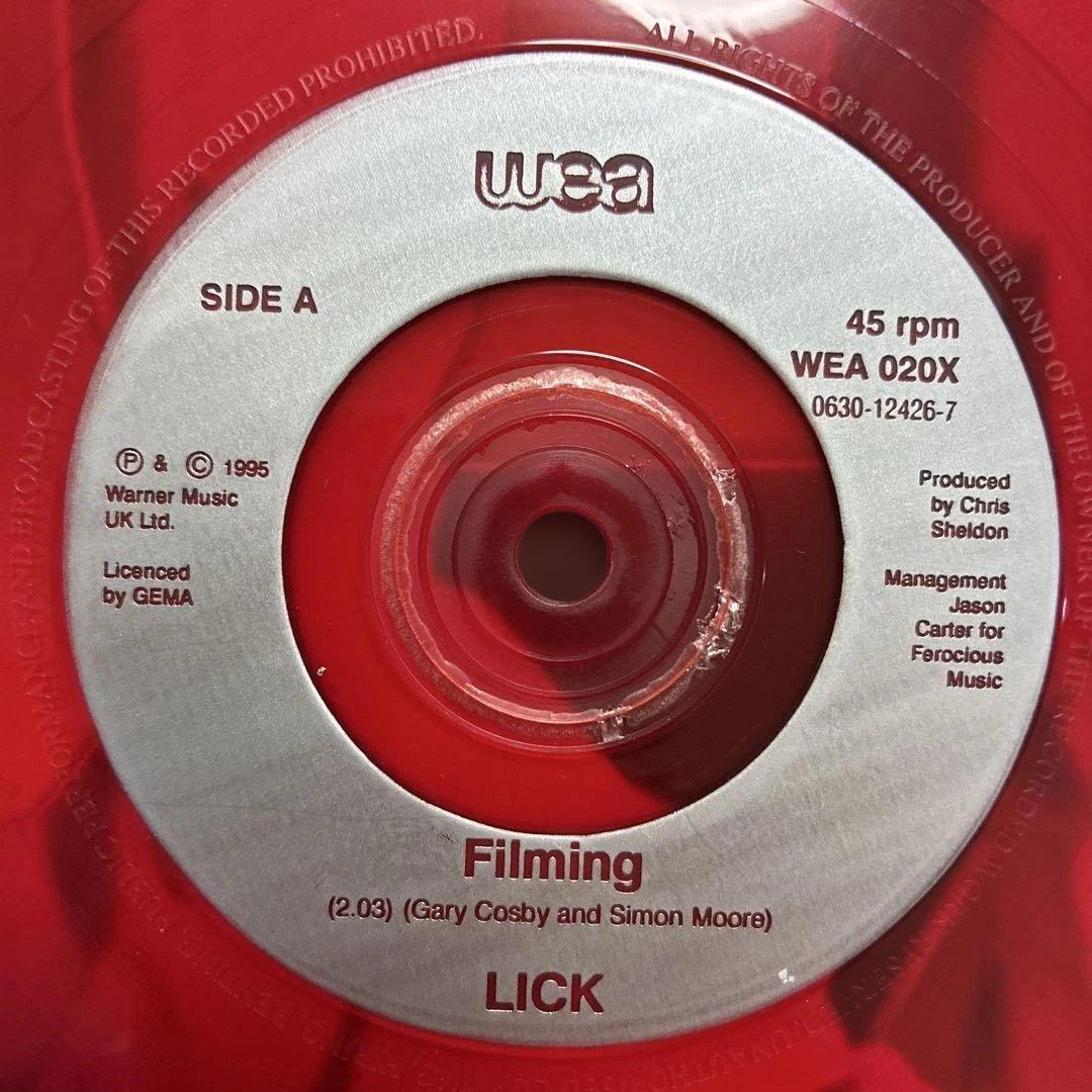 LICK - Filming / Fireboy 7" Vinyl Record 1995 WEA UK Britpop Red Vinyl Rare