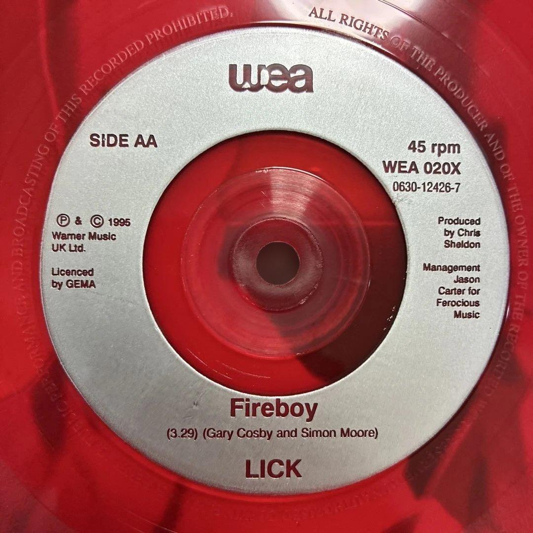 LICK - Filming / Fireboy 7" Vinyl Record 1995 WEA UK Britpop Red Vinyl Rare