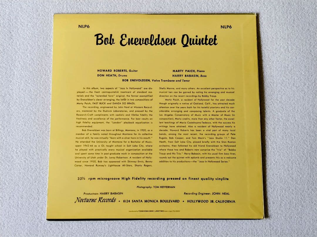 Bob Enevoldsen Quintet Nocturne Jazz in Hollywood Japan LP Vinyl Record TOJJ-604
