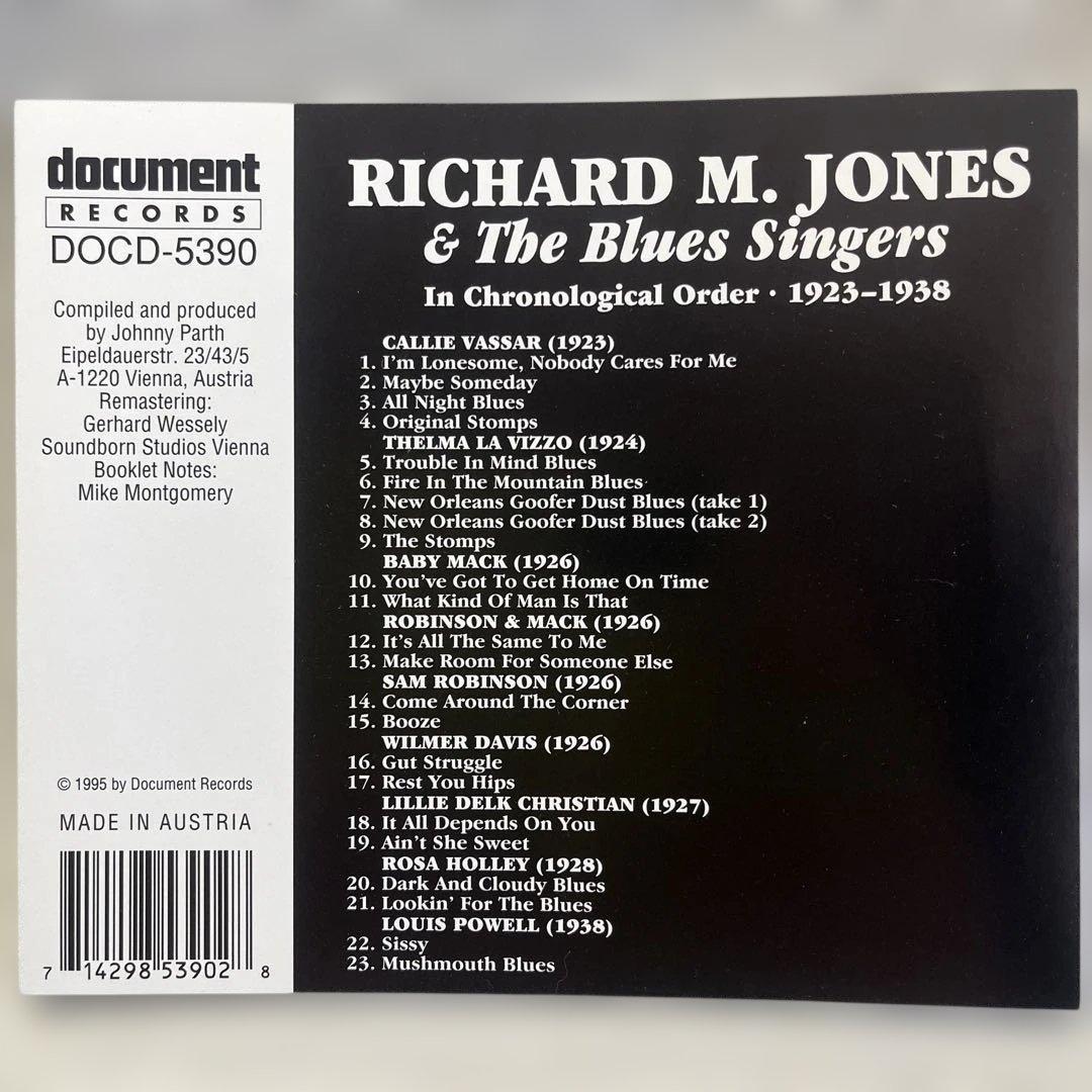 Richard M. Jones & The Blues Singers CD Document Records 1923-1938 Blues Jazz