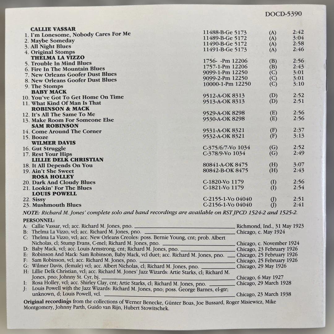 Richard M. Jones & The Blues Singers CD Document Records 1923-1938 Blues Jazz