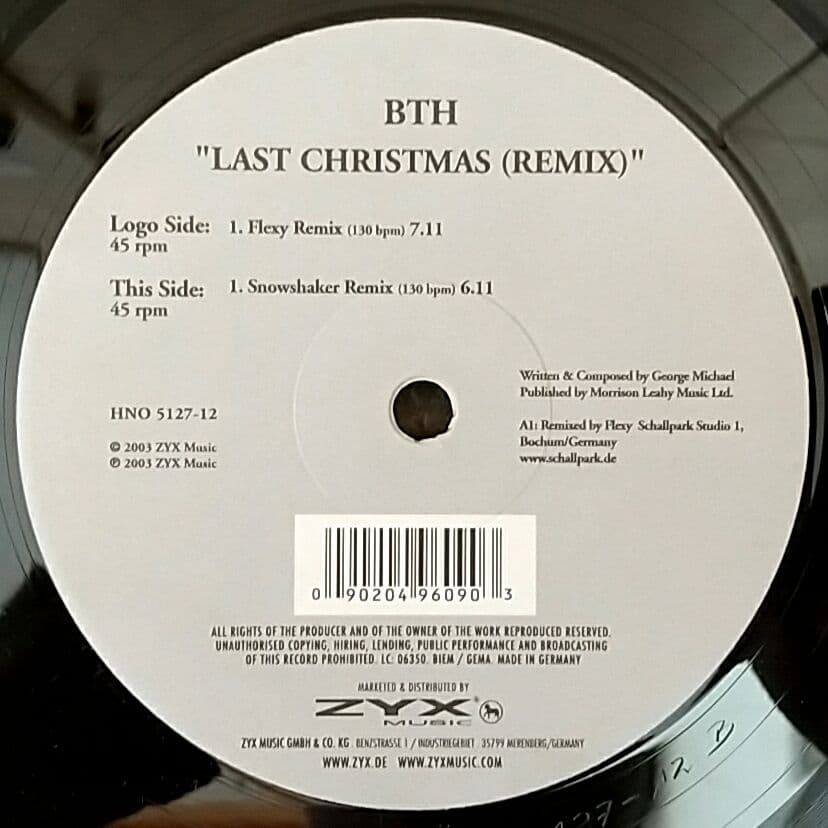 BTH Last Christmas (Remix) 12" Vinyl 2003 ZYX Music Electronic Dance House