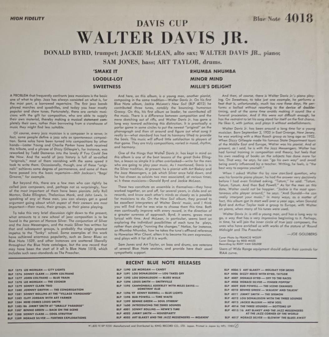 Walter Davis Jr. Davis Cup LP Blue Note K18P-9230 Japan Mono Jazz Vinyl w/ OBI