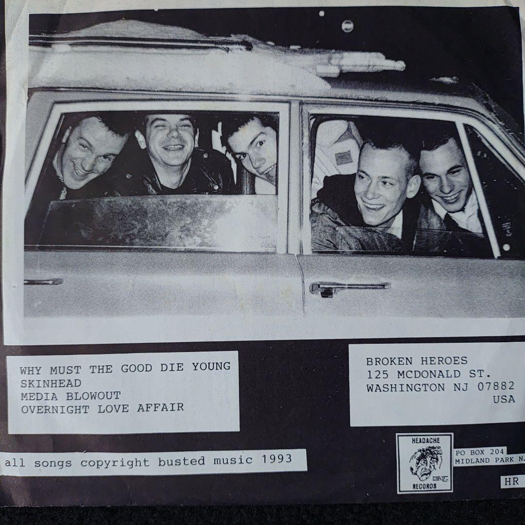 Broken Heroes - Media Blowout 7" Green Vinyl EP, 1993 USA Punk Oi! Headache Rec