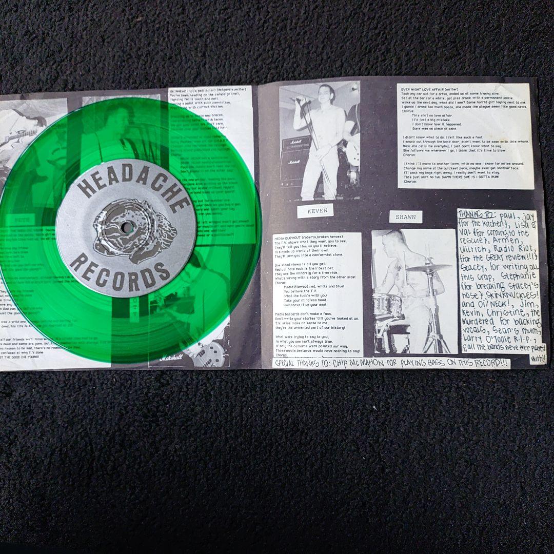 Broken Heroes - Media Blowout 7" Green Vinyl EP, 1993 USA Punk Oi! Headache Rec