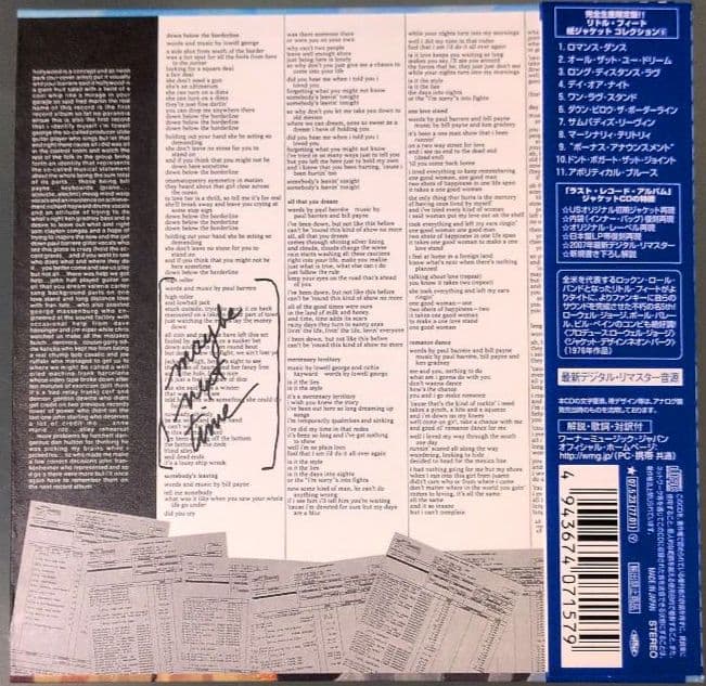 Little Feat The Last Record Album CD Japan Press Paper Sleeve OBI Limited 2007